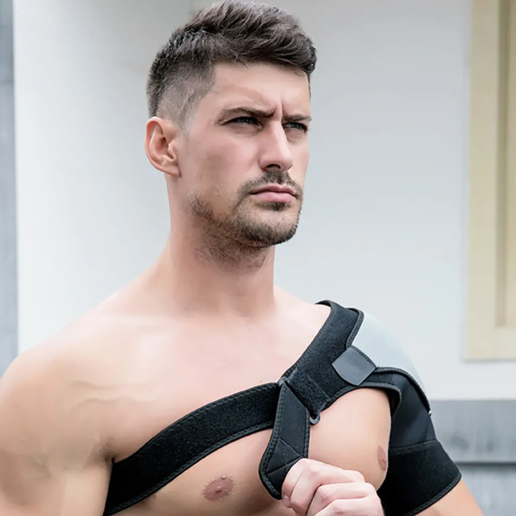 Shoulder Brace Rotator Cuff Pain Relief Support Adjustable Belt Sleeve Brace Guard Strap Wrap Belt Band Pads Black Bandage Men