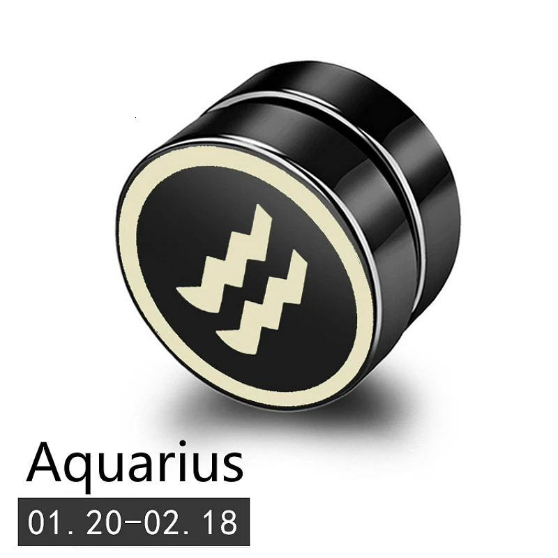 Aquarius Серьги из нержавеющей стали в стиле панк, 12 созвездий, черные магнитные клипсы, мужские трендовые серьги без пирсинга, ювелирные изделия в стиле хип-хоп, 1 шт - Окраска металла: Aquarius