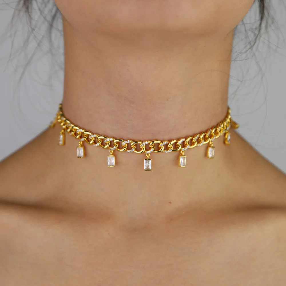 Bling, женское колье, ювелирное изделие, роскошное, рок, панк, iced out, Майями, кубинское звено, цепочка, багет, cz, Очаровательное ожерелье