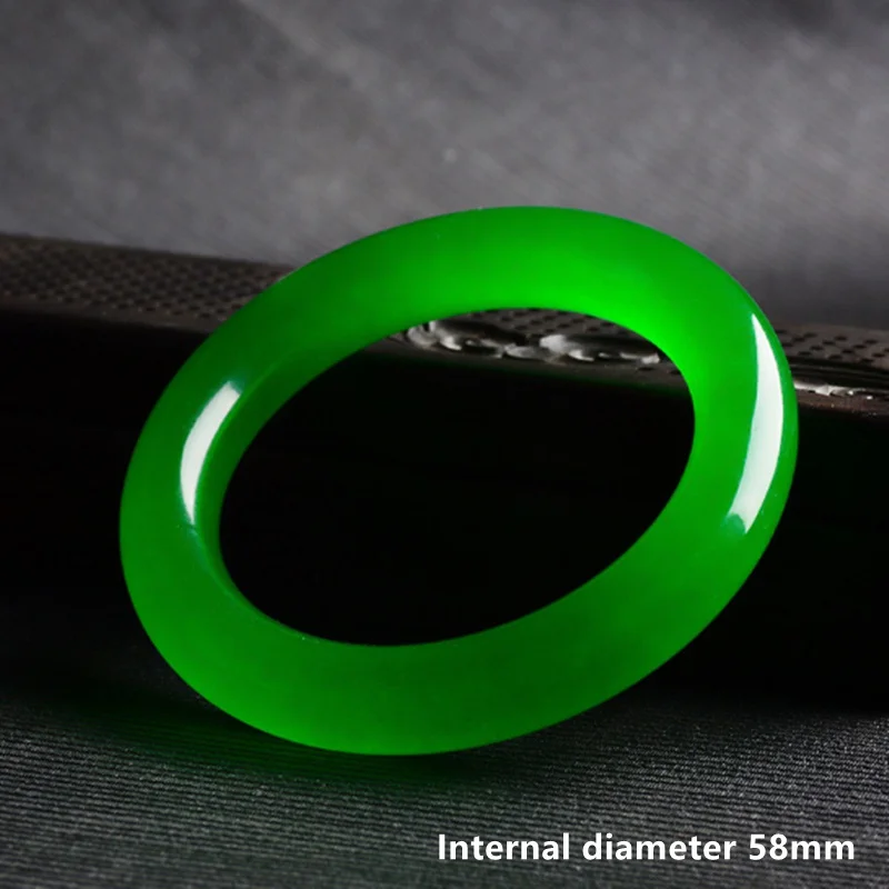 56mm-62mm AAA Beautiful Female Bangle Chinese Green Hand-carved Bracelet KYY8998 - Окраска металла: 58mm