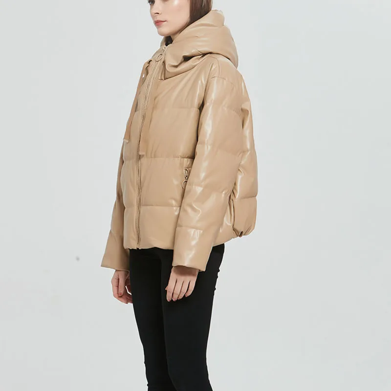 

Large Size Women Cotton Jacket Winter Warm Hooded Thick Fashion Short PU Women Cotton-Padded Jacket Outerwear High Quality JK298