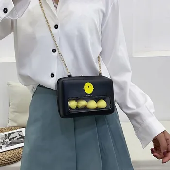 

Summer new fashion transparent cartoon cute chick doll small slung shoulder bag funny girl cute funny chain handbag