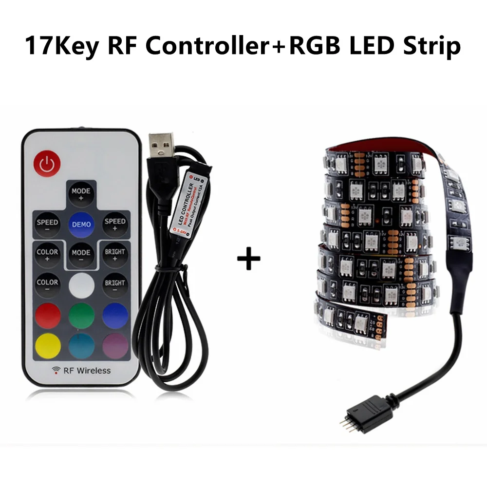 With RF Controller USB Светодиодная лента лампа 5050SMD DC5V гибкий светодиодный светильник лента 1 м 2 м 3M 4M 5 м HD ТВ Настольный экран подсветка Смещенный светильник ing - Испускаемый цвет: With RF Controller