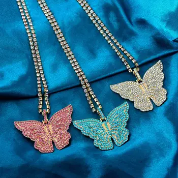 

Luxury Full Rhinestone Chain Necklaces for Women Bling Multicolor Crystal Butterfly Pendant Necklace 2020 Fashion Party Jewelry