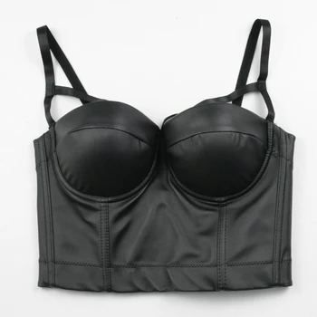 

2020 New Arrival Women Sexy PU Leather Black Crop Tops Camisole Ladies Trendy High Street Adjustable Camis