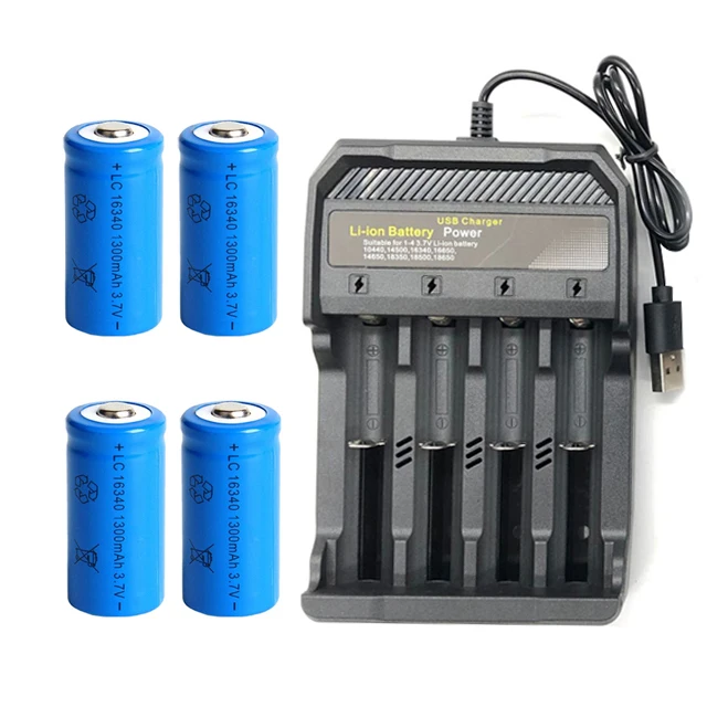 1300mAh 16340 литий-ионная батарея аккумуляторные батареи и USB зарядное устройство для