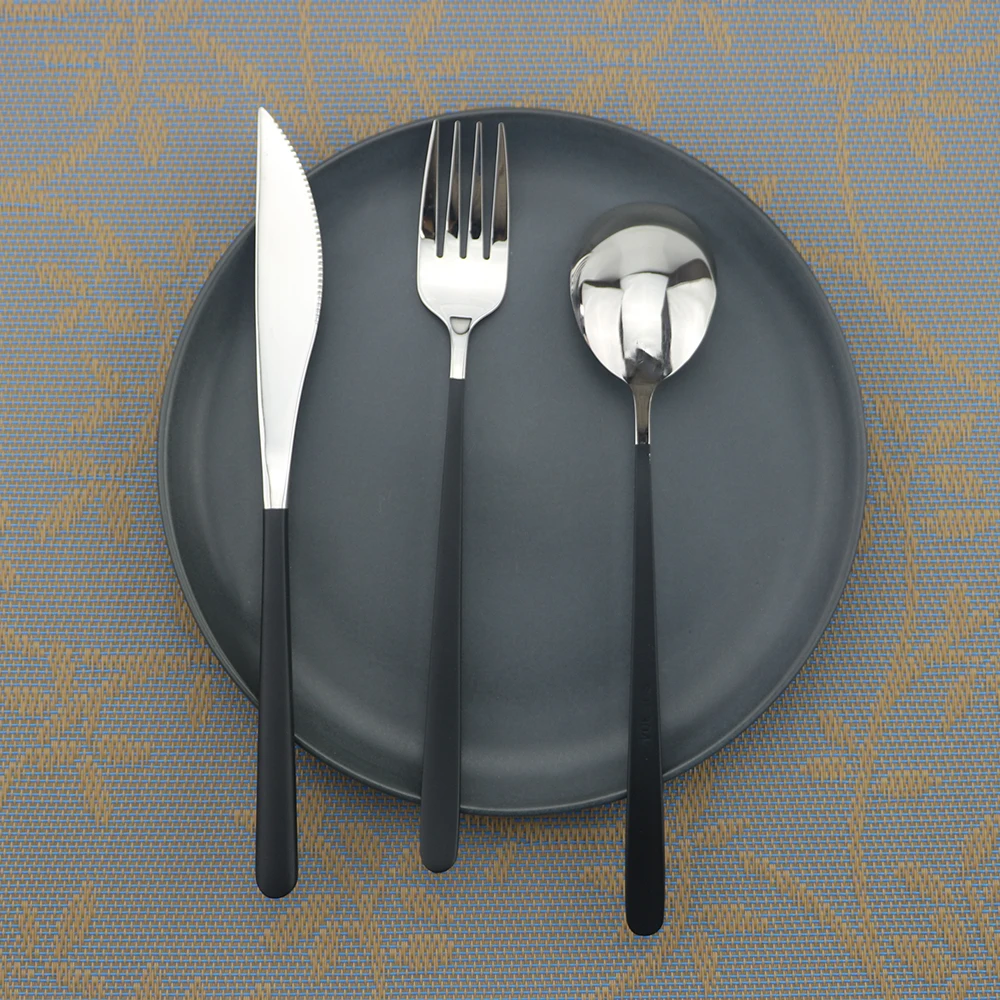3pcs silver black 3 шт./компл. золотой черный столовая посуда 304 из нержавеющей стали, столовые аксессуары, набор ложка и вилка, набор кухонной посуды для путешествий, кемпинга - Цвет: 3pcs silver black