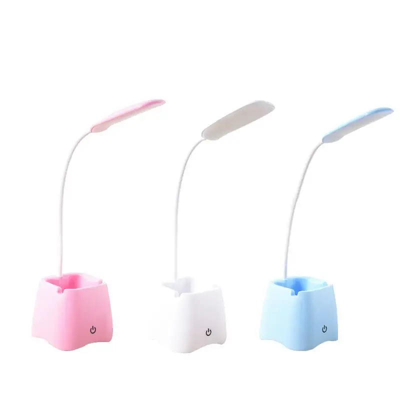 

USB Rechargeable LED Desk Lamp Touching Dimming Adjustment Table Lamp Phone Holder Reading Light With Fan Brush Pot Lamp