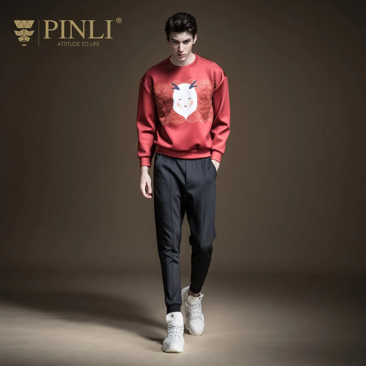 Moleton Masculino Pinli/осень, Новое мужское платье, круглый воротник, приталенное пальто с принтом, санитарный гардероб, B193109424
