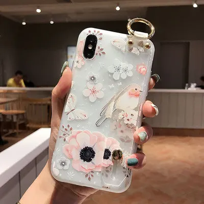 096 Держатель чехол для телефона для iphone 11 Pro Max X XR 10 XS Max 7 8 6 6s Plus чехол s цветок Мягкий ТПУ силиконовый браслет ремешок Ремешок Крышка - Цвет: 096