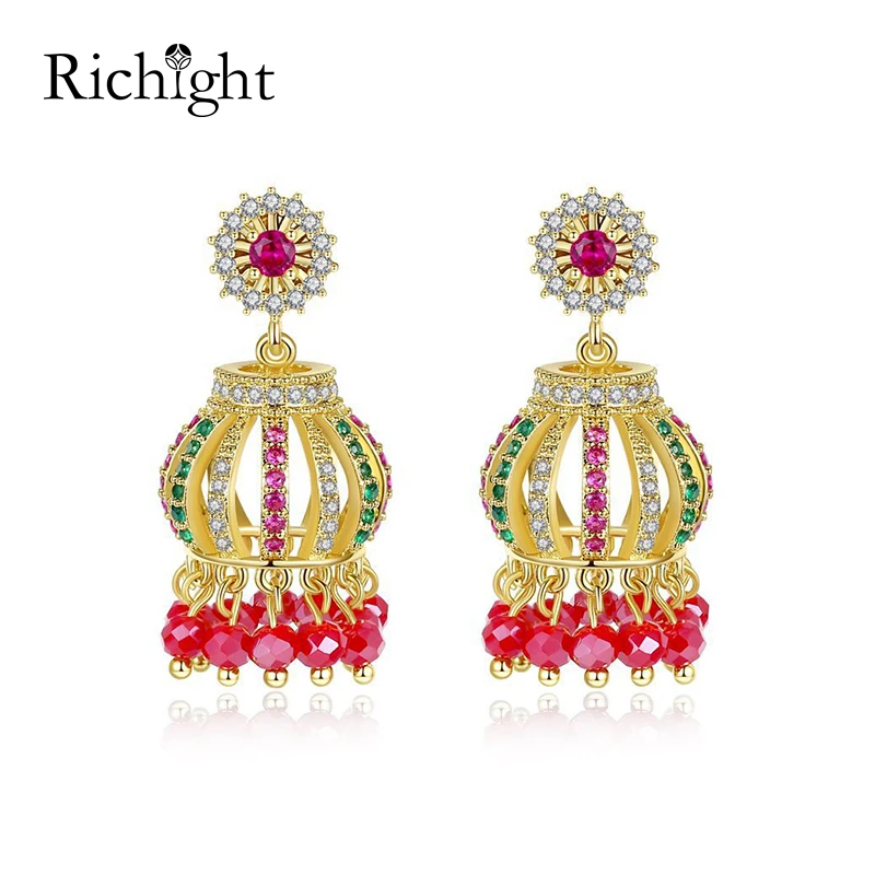 

Vintage Small Lantern Drop Tassel Earrings Indian Jhumka Earrings for Women Fashion Party Wear Bridal Cute Gold Crystal Earrings