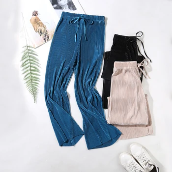 

Fashion spring and summer pleated wide-leg pants 4XL women's ice silk chiffon casual fat mm vertical pants