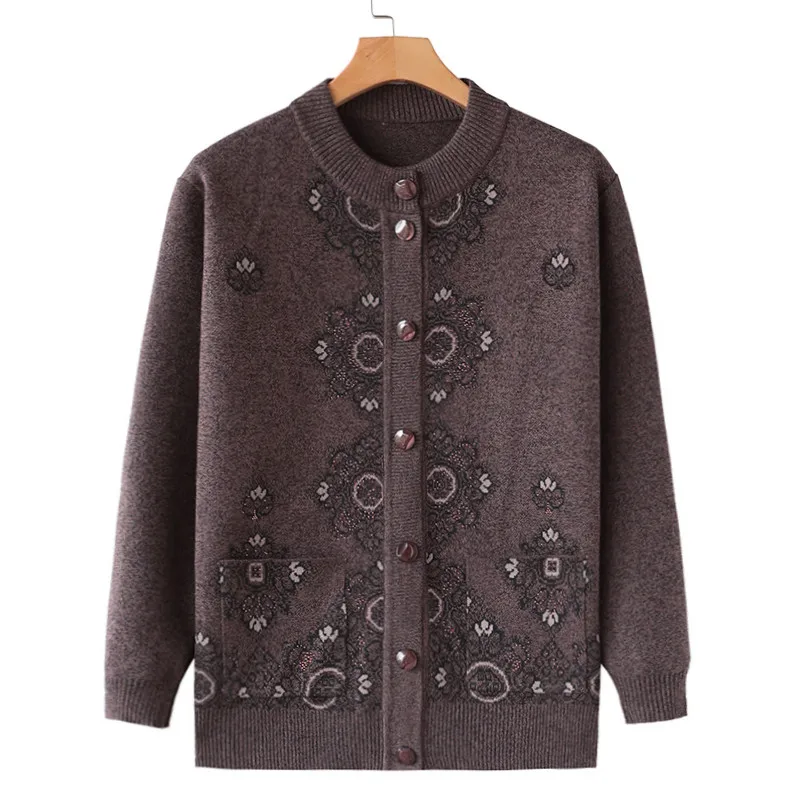 Fdfklak, XL, 2XL, 3XL, 4XL размера плюс, женский кардиган, толстый теплый свитер, новая зимняя одежда, Свободный вязаный свитер с вышивкой для мамы