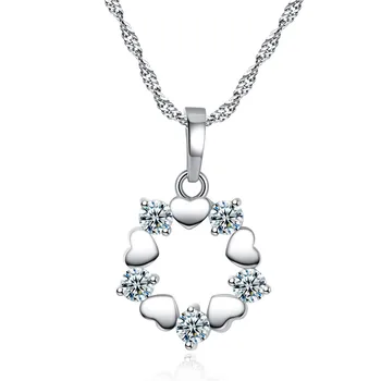 

SN40X7 Fashion Austrian Diamond Heart Wreath Necklace Women Love Heart Pendant Zircon Jewelry Hearts and Arrows