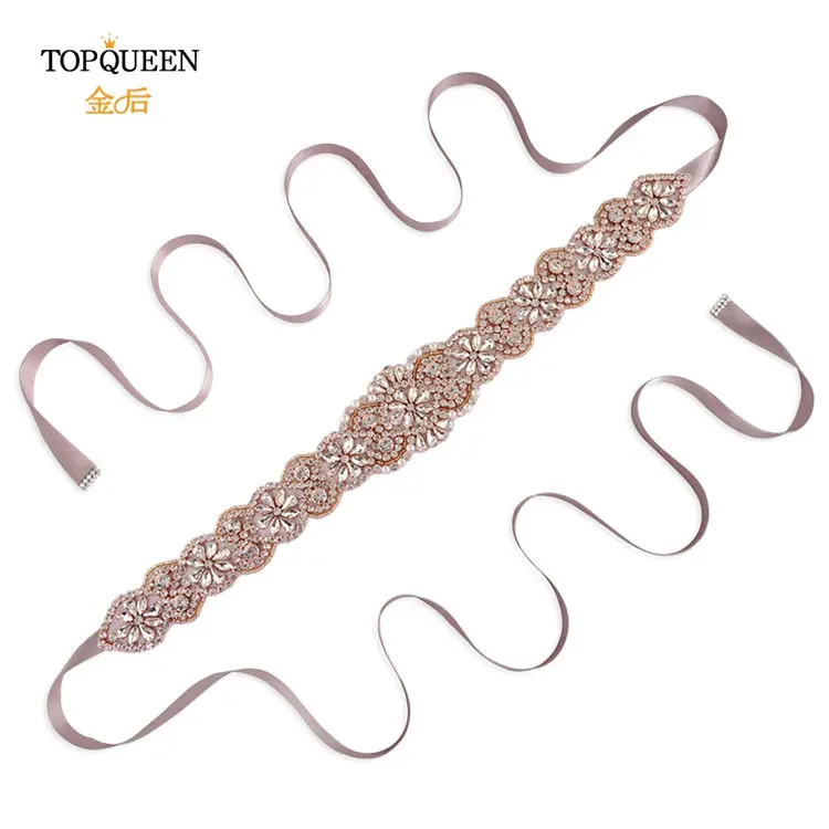 TOPQUEEN, S161B-RG, розовое золото, свадебный пояс, стразы, бисер, пояс, стразы, пояс для свадебного платья, свадебный пояс - Цвет: antique vioet