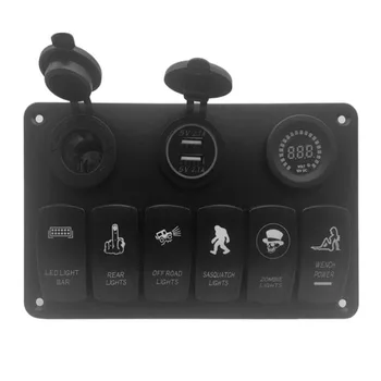 

6 Panel Switch Combination With Electric Outlet USB Car Charging Refitted LED Switch for Touring Car Automobile Houseboat New