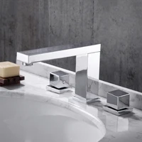 อ่างล้างหน้าก๊อกน้ำอ่างล้างหน้าก๊อกน้ำสีดำทองเหลือง3หลุมคู่หรูหรา Bathbasin อ่างอาบน้ำ Tap Cold Mixer น้ำ 5