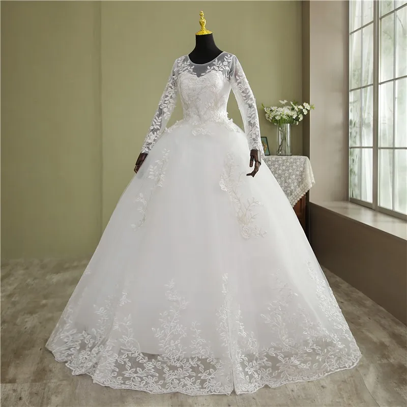 gown for wedding VLNUO NISA Real Video New Korean Plus Size Wedding dress Full Sleeve Long Lace Appliques Noiva Gown O-Neck Cheap wholesale China short wedding dresses