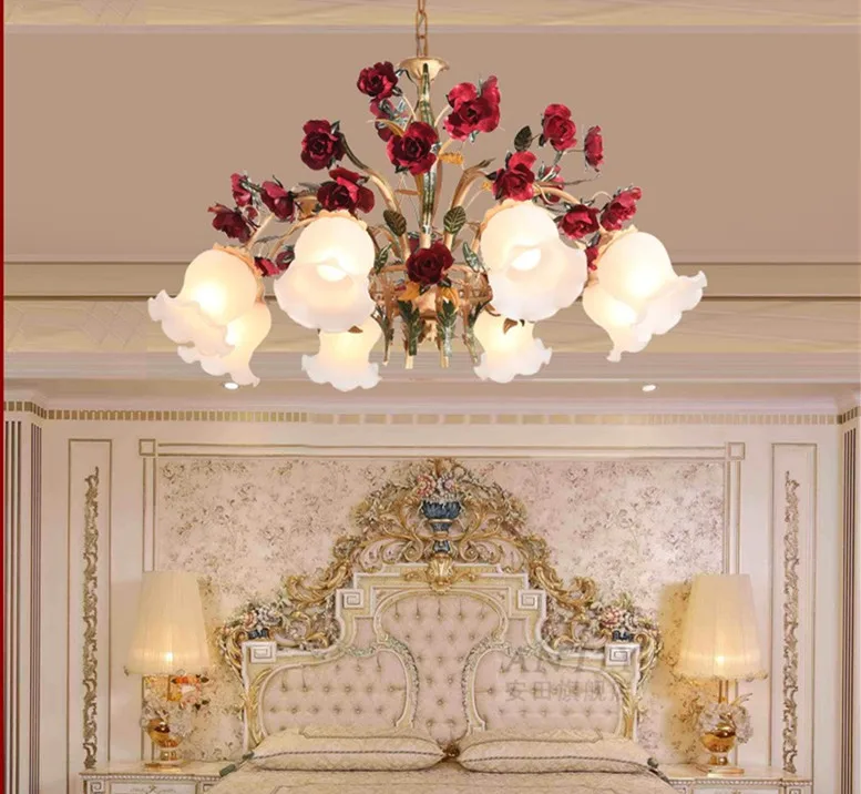 

Korean idyllic LED flower and grass chandelier living room corridor dining room European romantic pink rose Chandelier