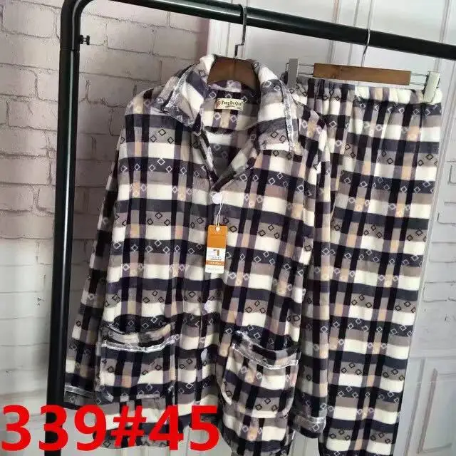 

Grace Finch Autumn & Winter Pajamas Men Thick Flannel Cardigan plus Velvet Large Size Men's Homewear Set 300G