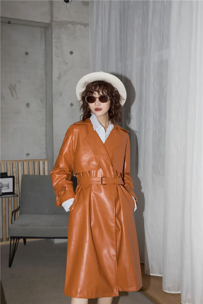 Heydress модный тонкий Тренч из искусственной кожи кортекс женский костюм с поясом и воротником уличная одежда осень зима Топ для женщин