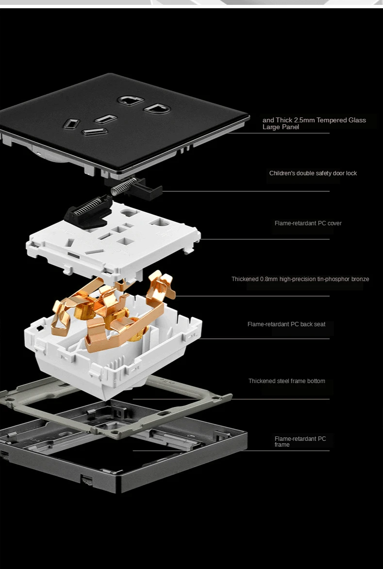 painel de vidro temperado com luz interruptor de parede com espelho clássico luz indicadora