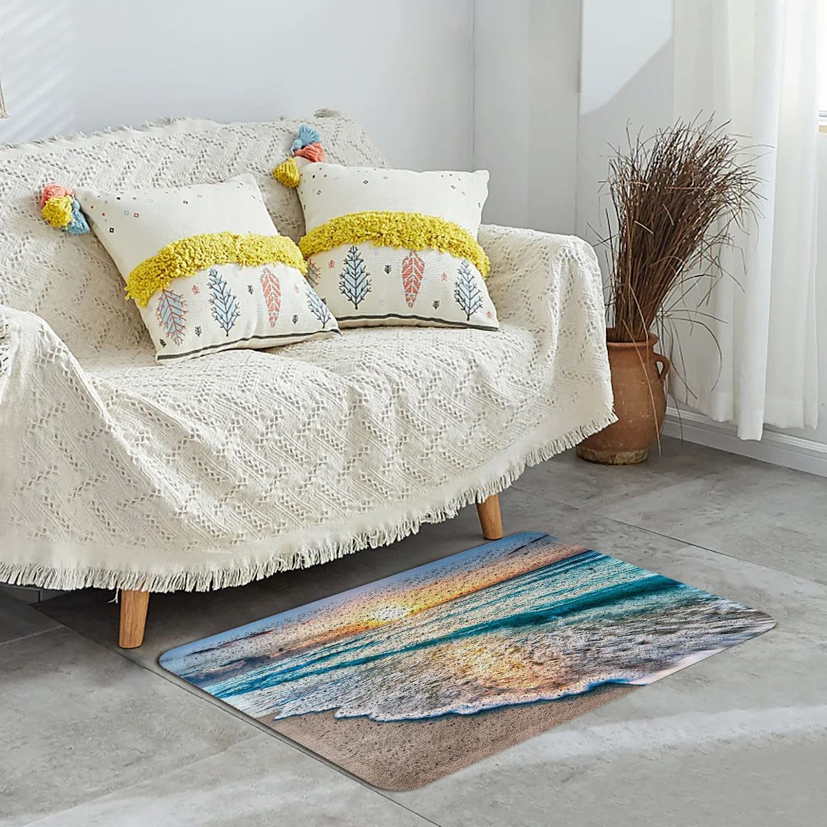 Blue Sea Waves Sunset Sunshine Door Mat Outdoor Wire Loop Footpad Carpet Hallway Kitchen Bath Rug Non-slip Entrance Doormat