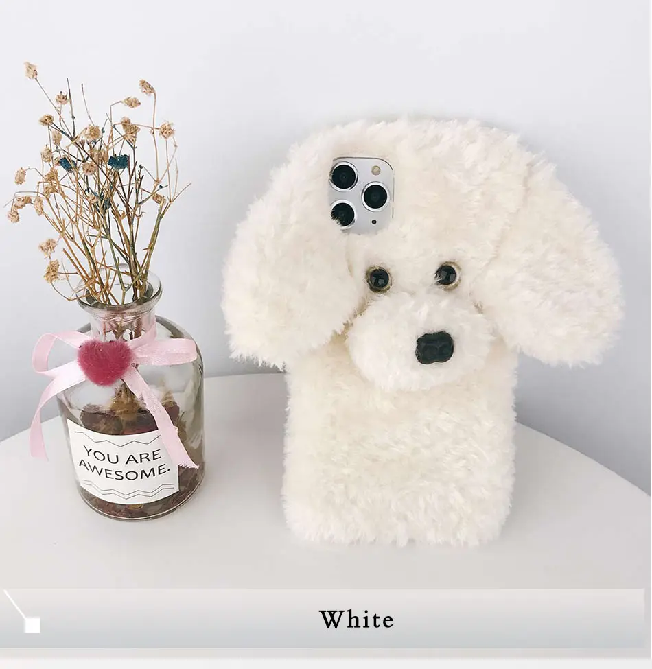 USLION 3D Cartooon Dog, теплый меховой чехол для телефона, для iPhone 11 Pro Max X XS XR Xs Max 7 8 Plus, мягкий силиконовый чехол из ТПУ