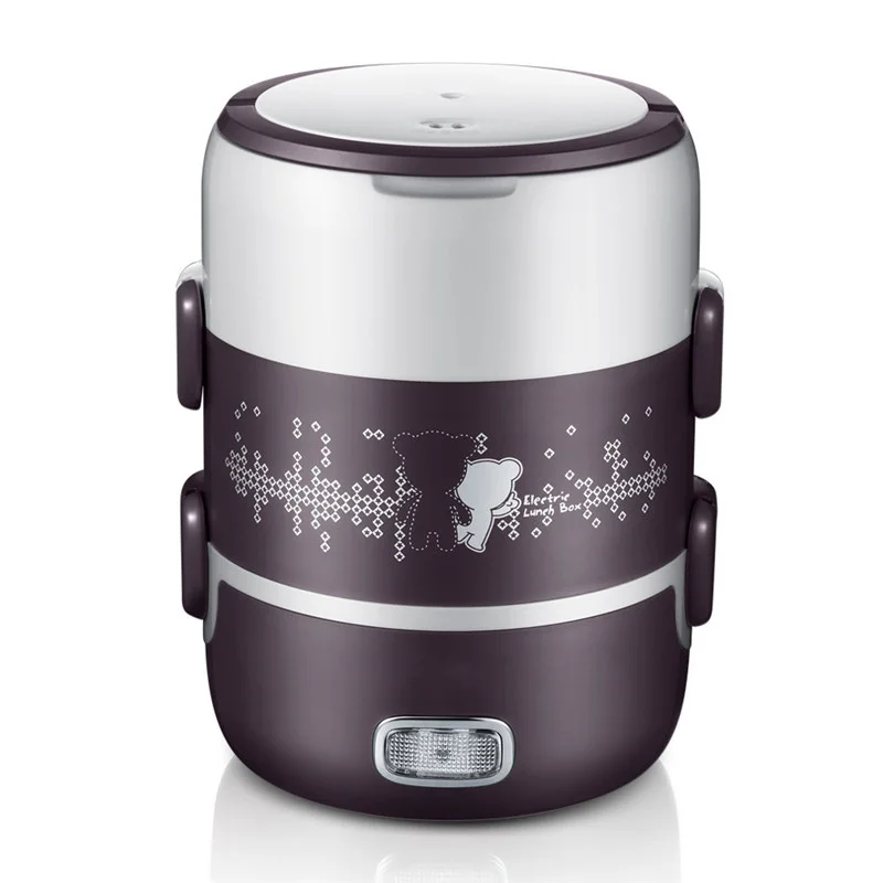 

2L Electric Lunch Box Rice Cooker Three Floors Portable Insulation Pluggable Heating Vacuum Cooking Bringing Meals To Work