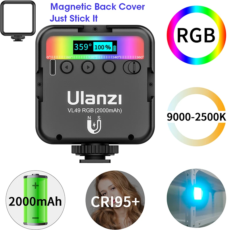 

VL49 Full Color Mini RGB LED Video Light 2000mAh Portable Pocket Photographic Lighting Vlog Fill Light Smartphone DSLR SLR Lamp