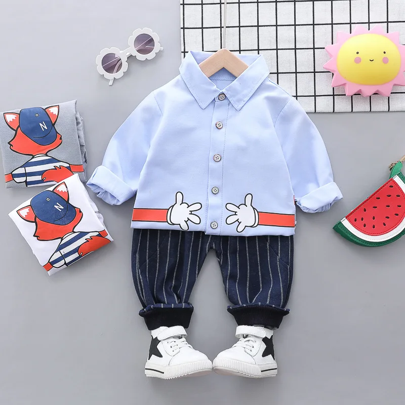 HYLKIDHUOSE/ г. Осенние комплекты одежды для малышей комплекты одежды для маленьких мальчиков рубашка с рисунком и штаны Детский Повседневный костюм