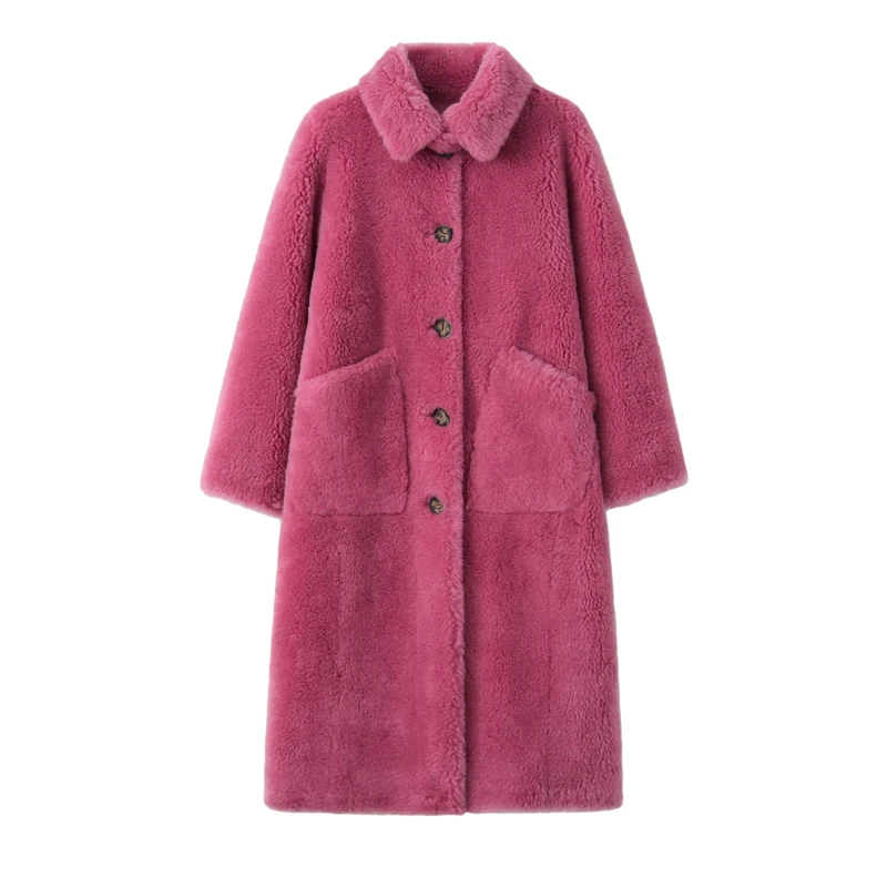 Женское длинное пальто из овечьей шерсти 110 см бесплатная доставка C930 9 зима