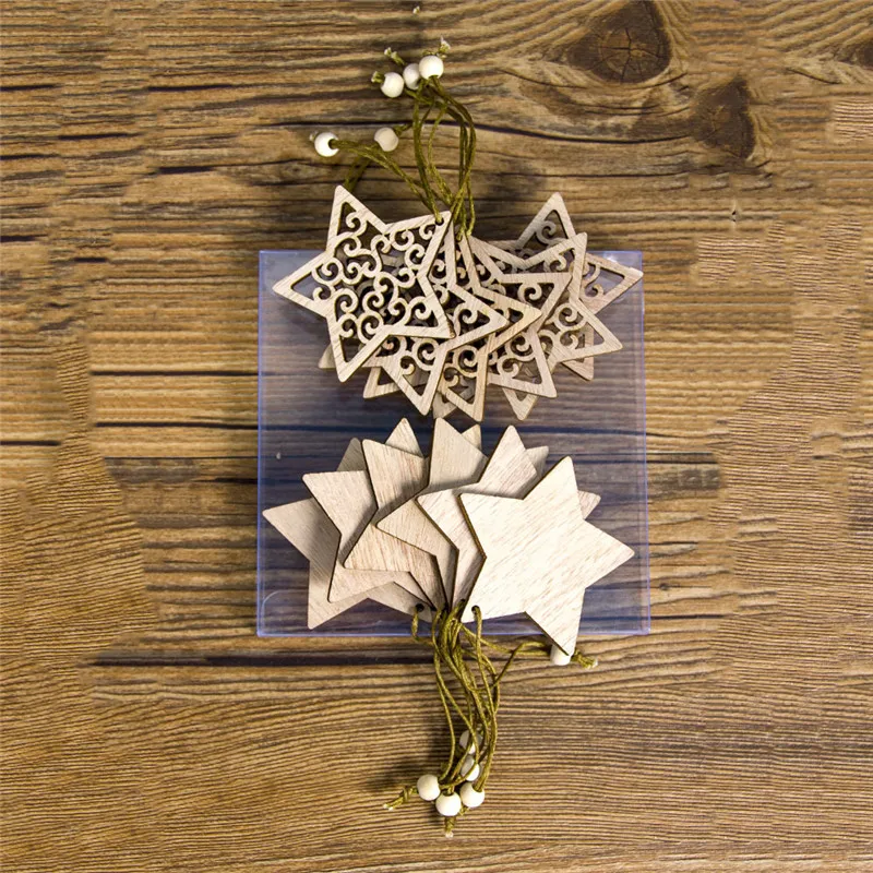 Новогодние елочные украшения Sonflake деревянные подвесные рождественские украшения для дома Noel Navidad елочные украшения - Цвет: 12pcs-Star