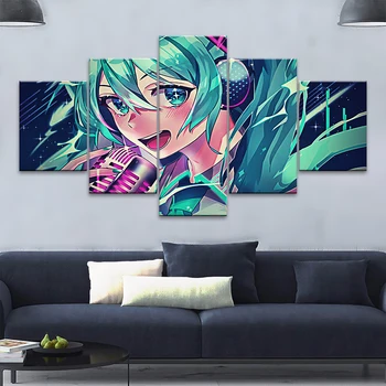 

5 Pcs Wall HD Prints Home Decor Japan Anime Characters Poster Hatsune Miku Picture Canvas Painting For Living Room Frame Artwork