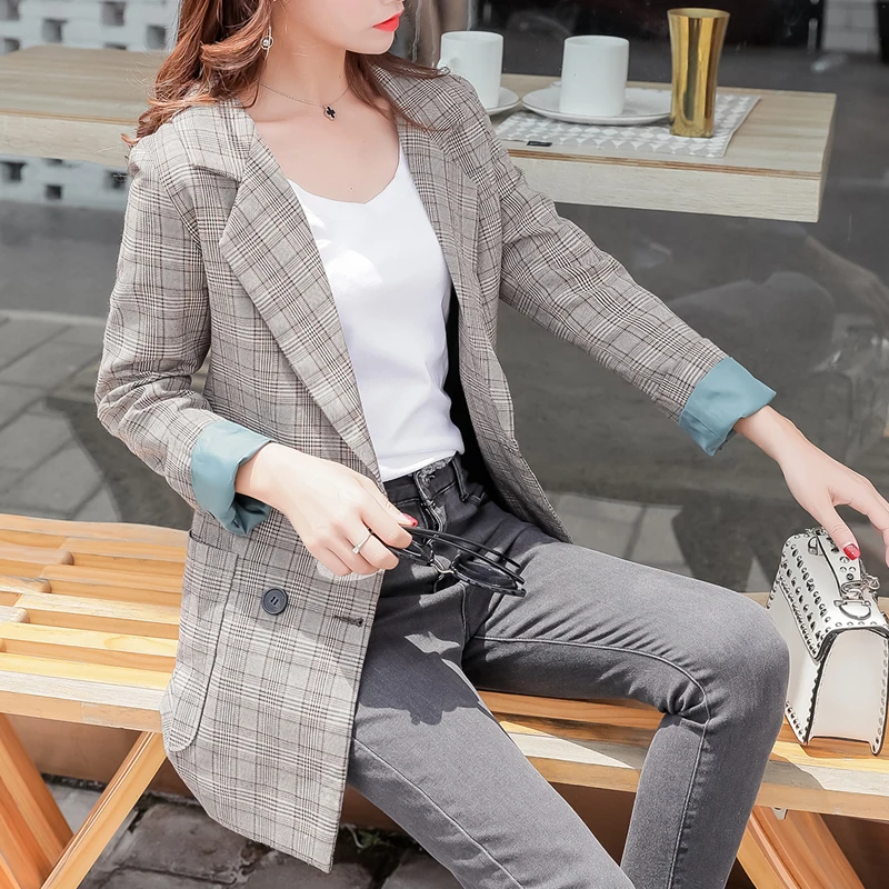 Женский Осенний блейзер в шотландскую клетку большие размеры|Пиджаки| |