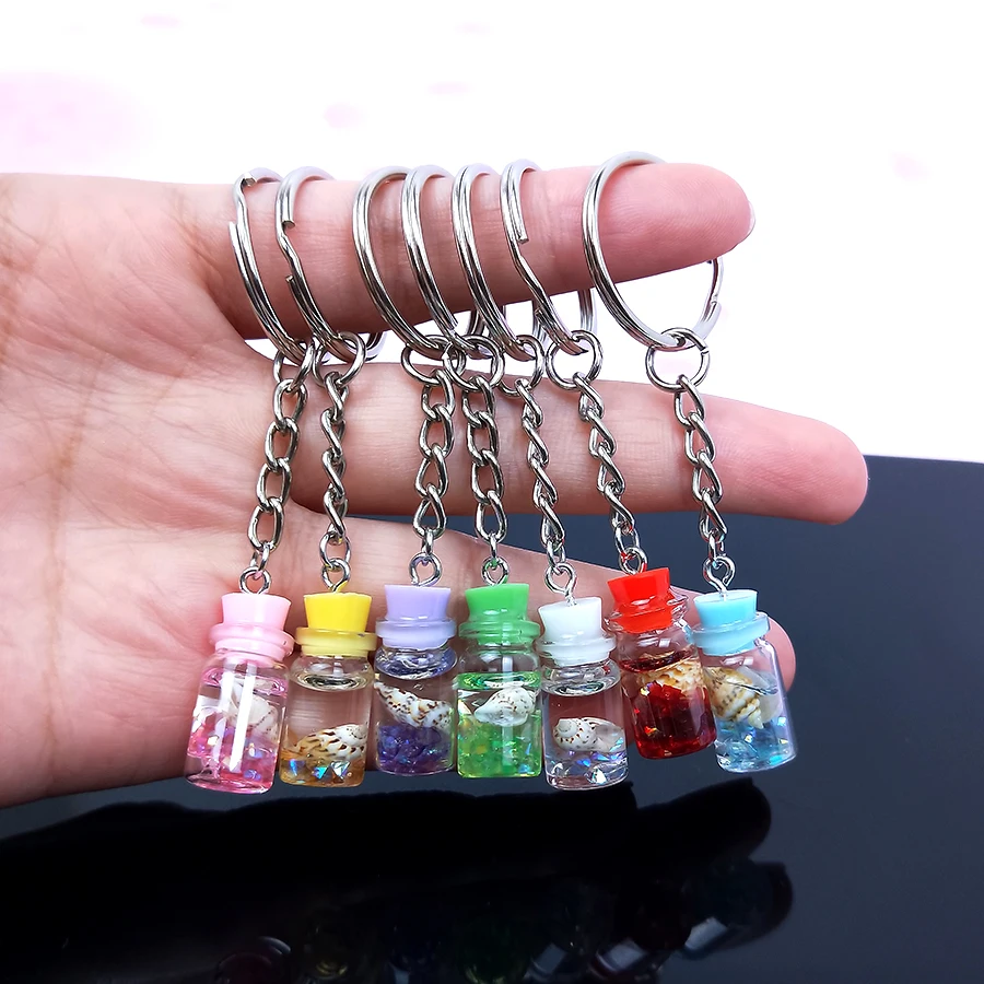 Милый брелок для ключей из акриловой смолы в виде ракушек и песка мини дрифта