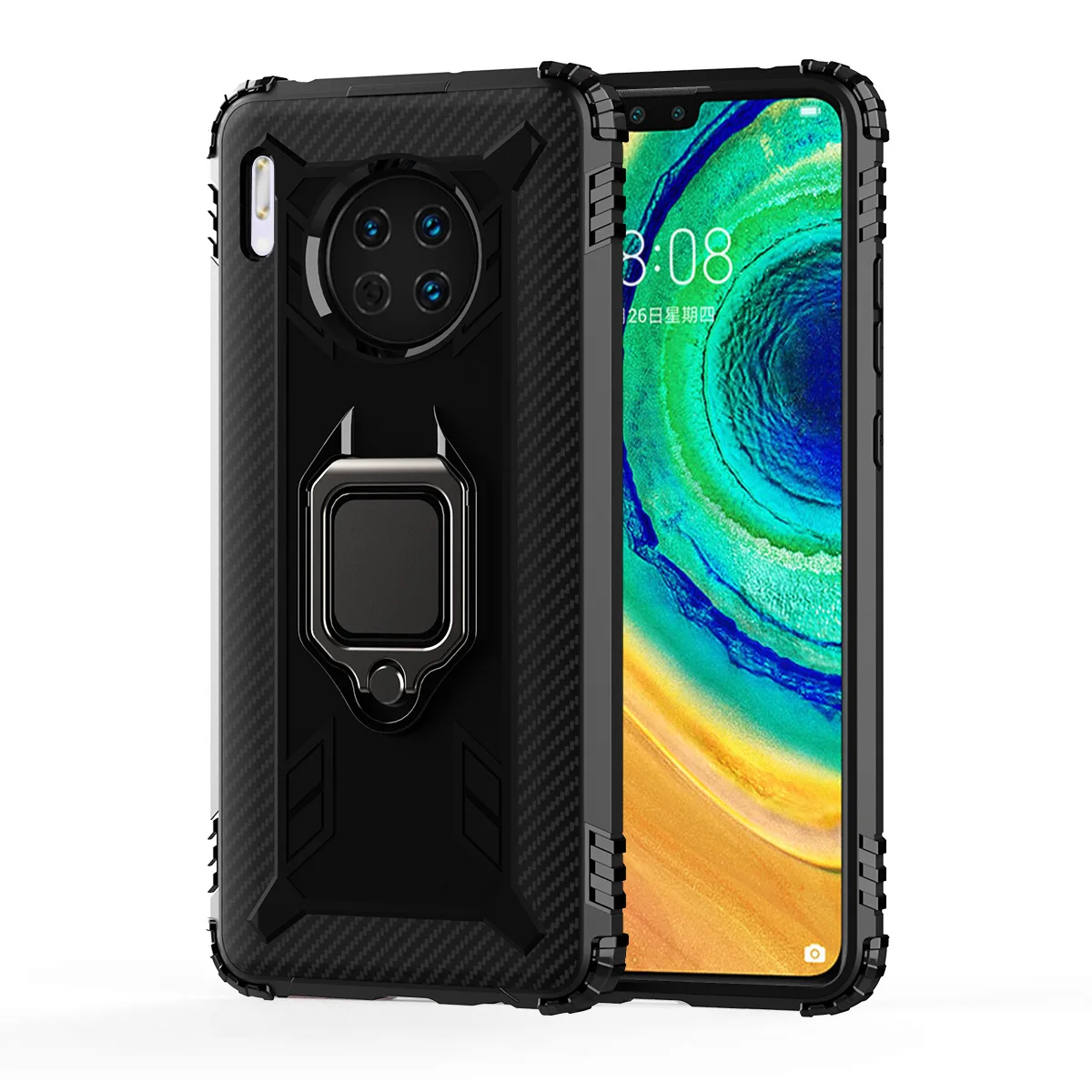 Для Mate30 чехол для телефона из углеродного волокна Защита от падения Чехол с кольцом на палец подставка подходит для huawei