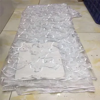 

African Lace Fabric High Quality French Tulle Lace Fabric white 2019 beads Nigerian Laces Guipure Embroidery Fabric For Wedding