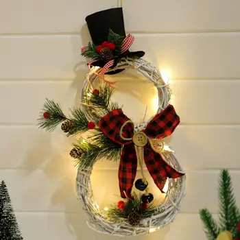 

Christmas Snowman Lights Rattan Wreath Glowing Decoration Christmas Tree Hanging Garland Ornament Home Decor Window Pendants