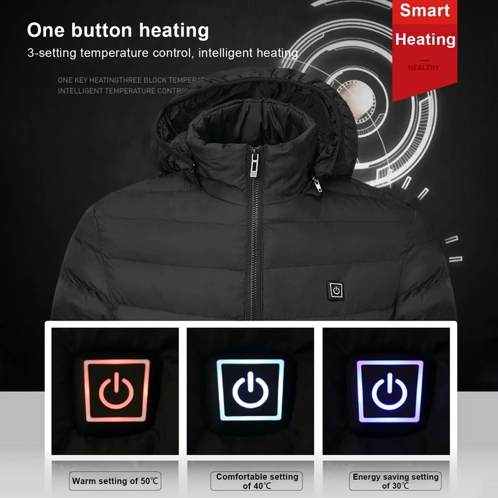 Men 9 Areas Heated Jacket USB Winter Outdoor Electric Heating Jackets Warm Sprots Thermal Coat Clothing Heatable Cotton jacket 6