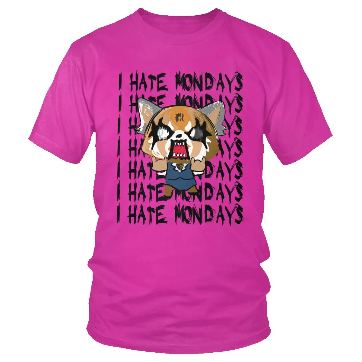 Мужская японская футболка Aggretsuko aggression Retsuko, уникальная футболка I Hate Mondays, хлопковая футболка с короткими рукавами, футболка с японским аниме, подарок - Цвет: Фуксия