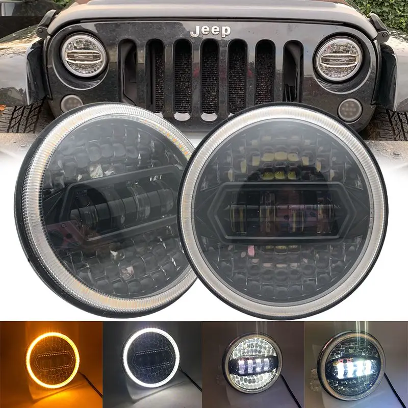 

1Pair Running Lights 75W Car Led H4 7inch Car Accessories Angel Eyes H4 Led Headlight For Lada Niva 4X4 Uaz Hunter Hummer