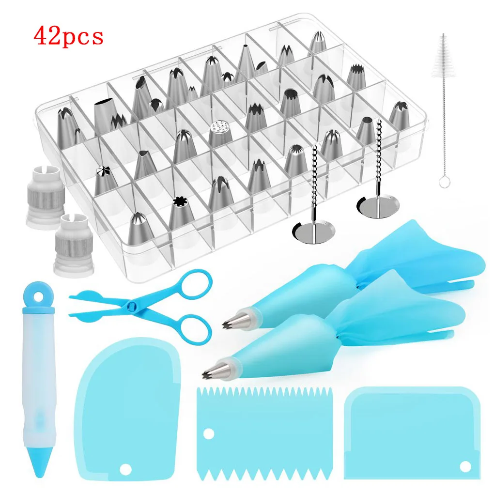 42 Pcs/set Cake Icing Bag Piping Nozzles Mousse Decorating Kit Pastry Bakery Icing Tool Set