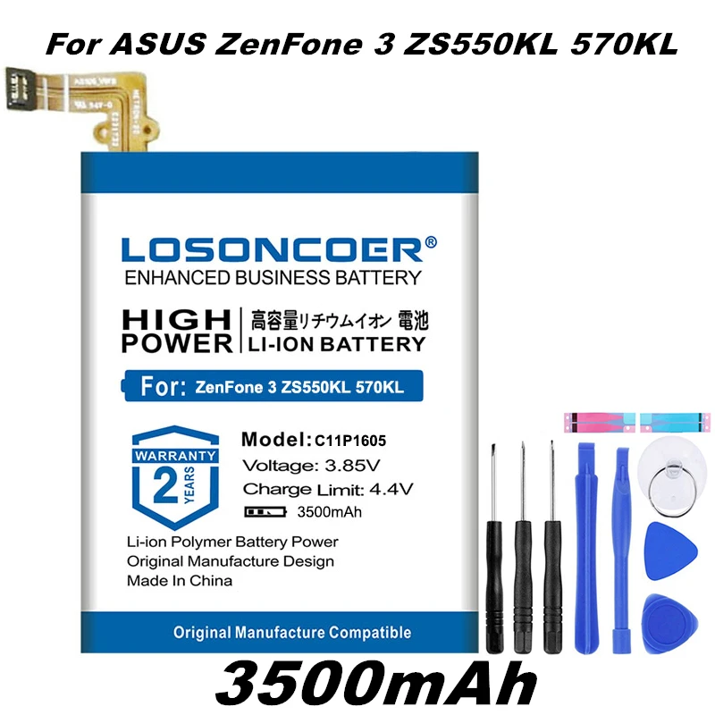 LOSONCOER C11P1605 Battery 3500mAh For ASUS ZenFone 3 ZS550KL 570KL Z01FD Mobile Phone Free tools | Мобильные телефоны и