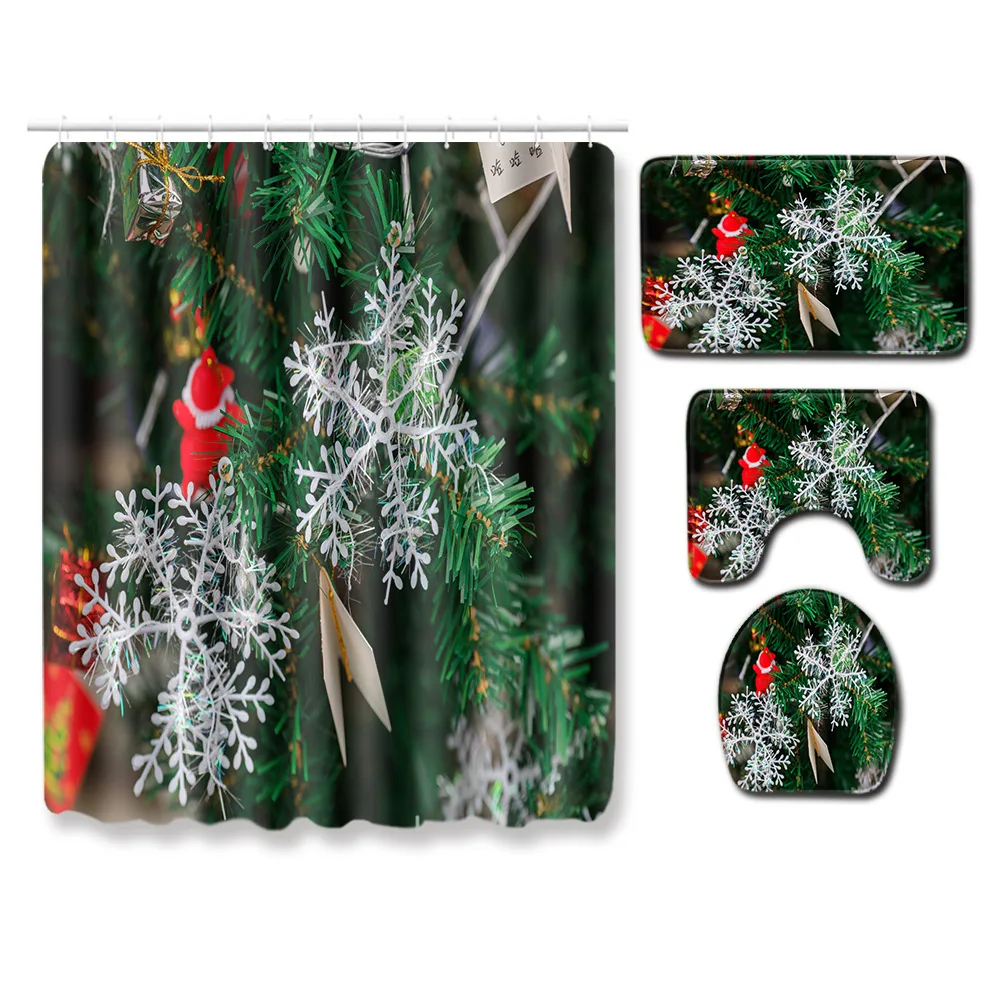 Z26 Christmas Bath Curtain Waterproof Shower Curtain Anti-slip Bathroom Carpet Set Absorbent Bathroom Toilet Pedestal Rug Foot Mat - Color: Z26