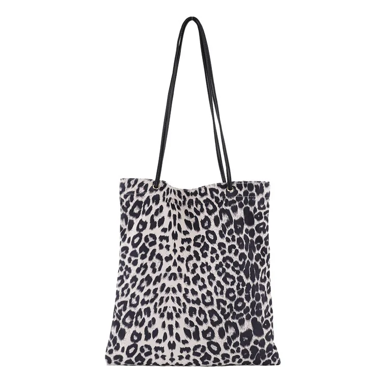 

Ougger Large Women Shoulder Bag Handbags Fall White Canvas Fashionable Popular Leopard Bags with Cartoon Printing for Shopping