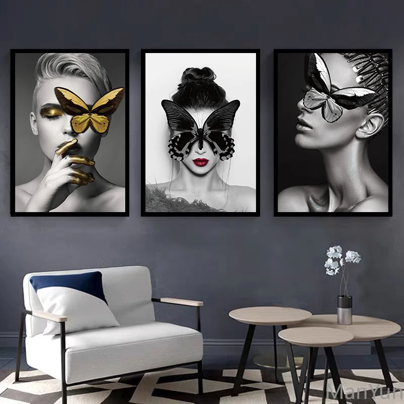 Абстрактная бабочка Красота красивая женщина цветок Плакаты и принты картины на холсте искусство стены
