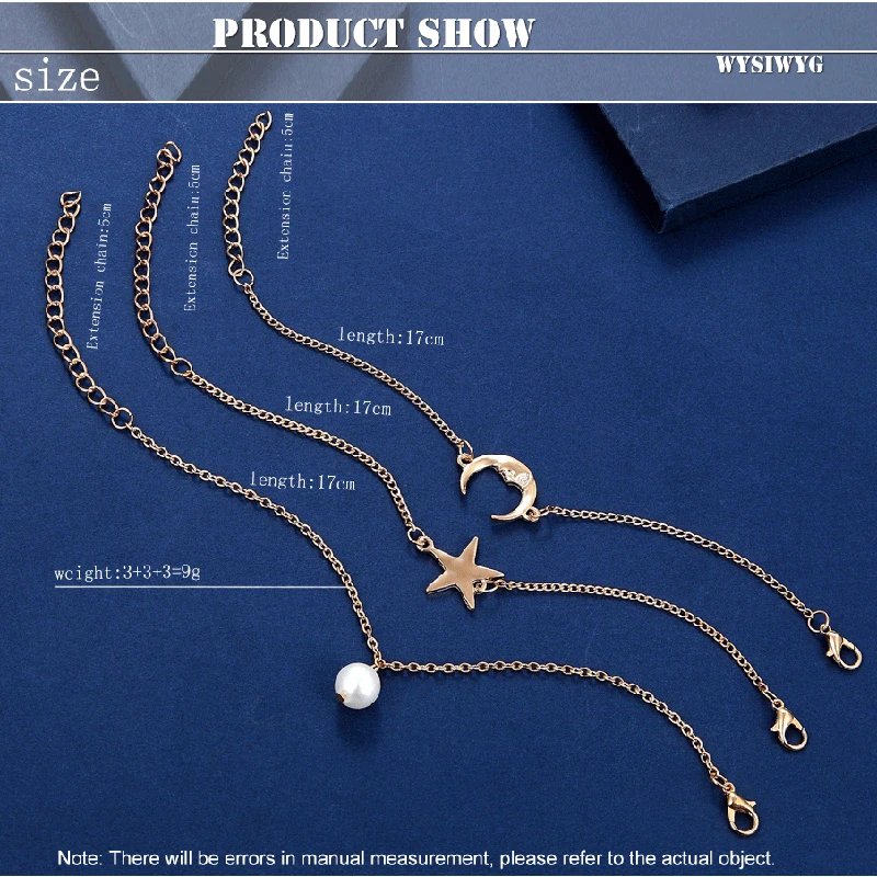 Браслет на ногу многослойный Женский Пляжная цепочка со звездой Луной и жемчугом