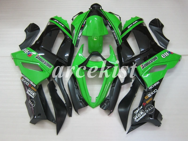 ABS мотоцикл Полный обтекатели комплект кузова набор подходит для kawasaki Ninja ZX-6R 2007 2008 636 на заказ зеленый черный