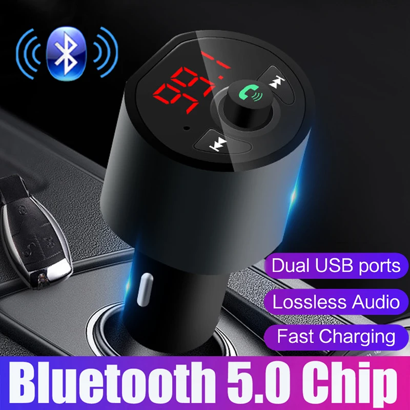 Автомобильное зарядное устройство для iPhone, samsung, Xiaomi, huawei, громкой связи, Bluetooth 5,0, fm-передатчик, MP3 музыкальный плеер, двойной USB, зарядное устройство для телефона s
